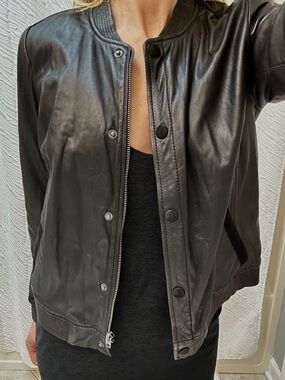Lucky Brand Black Leather Bomber Jacket